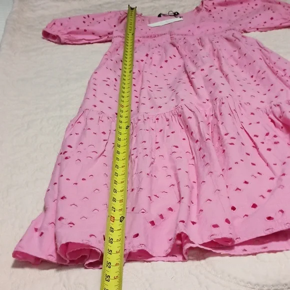 Zara pink Eyelet Tiered Puff-Sleeve Dress NWT - Picture 3 of 10
